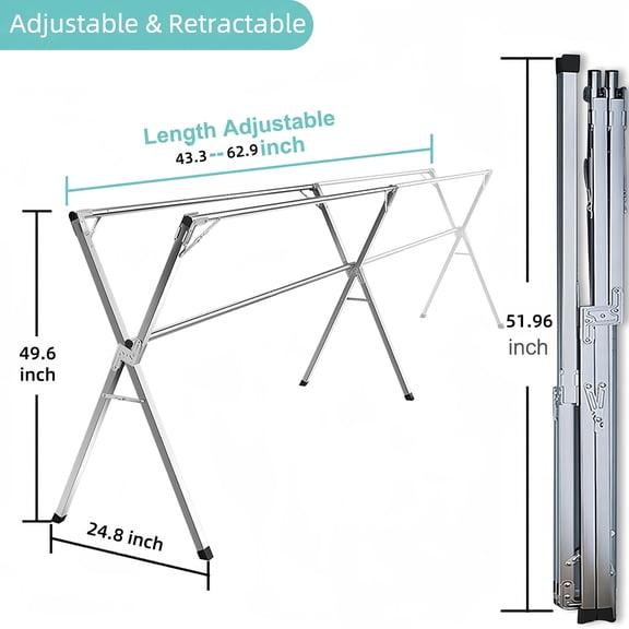 Foldable Metal Clothes Drying Rack, Adjustable Three Rod, with Space-Saving Storage, for Indoor And Outdoor Use, for Clothes, Blankets And Bedding, Drying Racks, Mother's Day, Drying Racks
