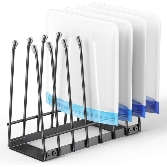 Foldable Metal Drying Rack for Reusable Ziplock & Silicone Storage Bags, Rustproof Kitchen Bag Dryer, Black Organizer Stand