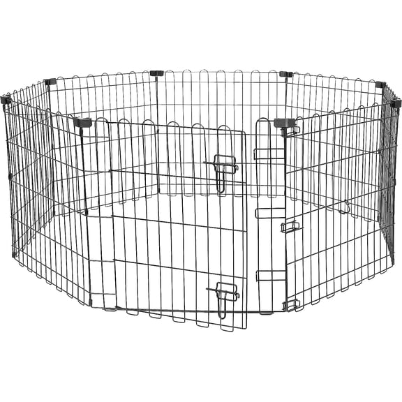 Foldable Metal Exercise Dog Playpen, Indoor/Outdoor, Single Door, 8 Panels, 36 Inches, Medium, Black