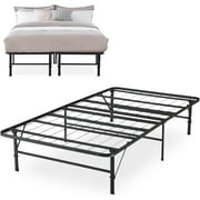 Foldable Metal Platform Bed Frame Mattress Foundation with Box Spring Replacement Black Twin Black