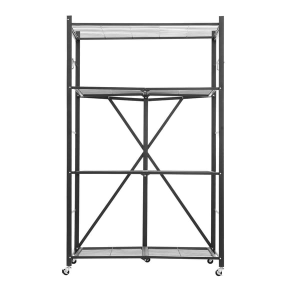Foldable Metal Rack Shelving Unit, 4-Tier 36W x 21D x 60H, Mobile Organizer Shelf