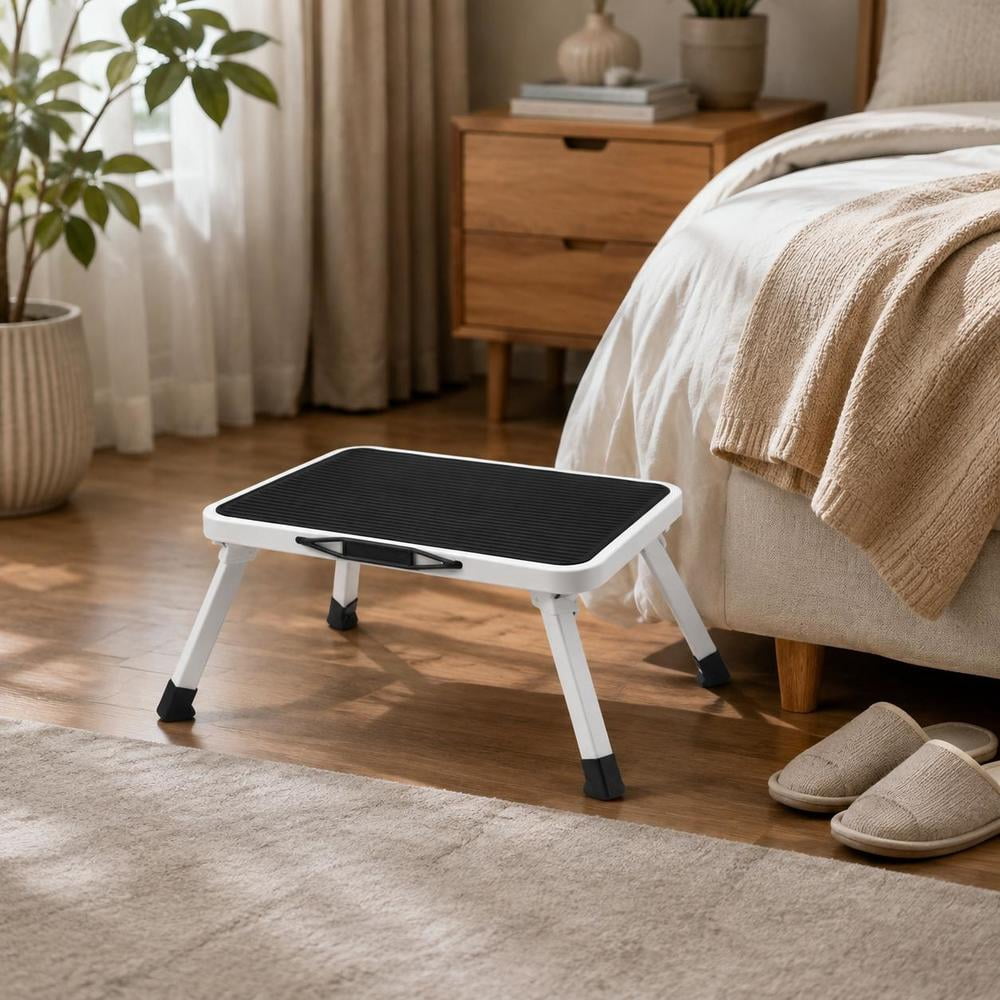 Foldable Metal Step Stool, with anti-slip platform, rubber feet, safety ...