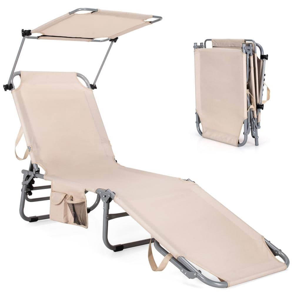 Image showcasing Foldable Metal Sun Shading Outdoor Chaise Lounge Chair Adjustable Beach ...