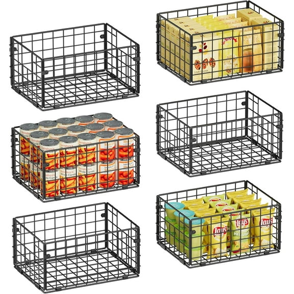 Foldable Metal Wire Basket Pantry Organizer with Handles 12 x 9 x 6 Inch 6 Pack