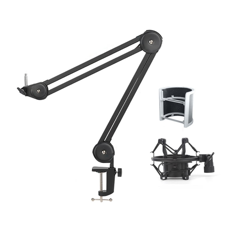 Foldable Mic Boom All Metal Microphone Arm Stand Holder with/without Shockproof Mount for Podcasters and Streamers