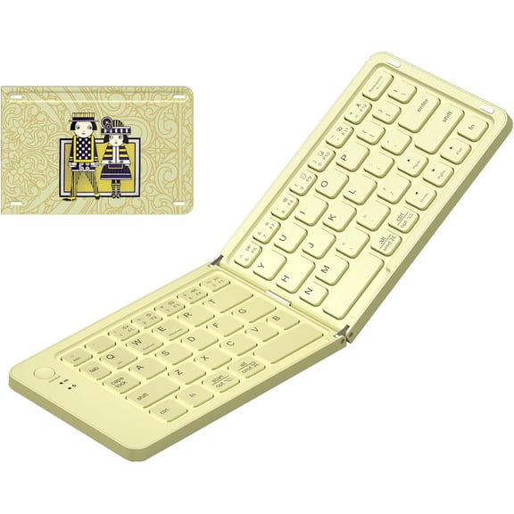 Foldable Mini Bluetooth Keyboard, Portable Compact Wireless Rechargeable Keyboard with 67 Slim Quiet Keys, Cute Pocket-Sized Travel Keyboard for iPad iPhone Android Tablet Mac Windows-Beige