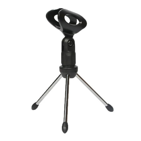 Foldable Mini Desktop Microphone Tripod Stand, with Mic Clips for Lectures, Podcasts, Chat, Meeting, Screencasts and