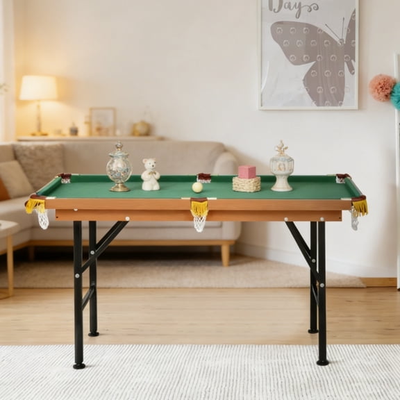 Foldable Mini Pool Table, Green Portable Billiards Table with Cue Sticks, Balls & Accessories for Home Game Room RLB