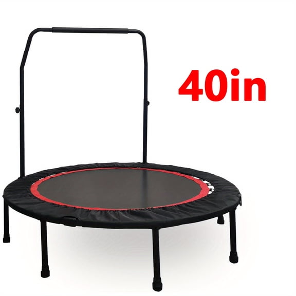 Foldable Mini Trampoline for Adult Fitness Bounce Bed with Adjustable Bars, Indoor Fitness Trampoline, Maximum Weight Capacity 660 lbs, for Indoor/Outdoor Jumping Workouts
