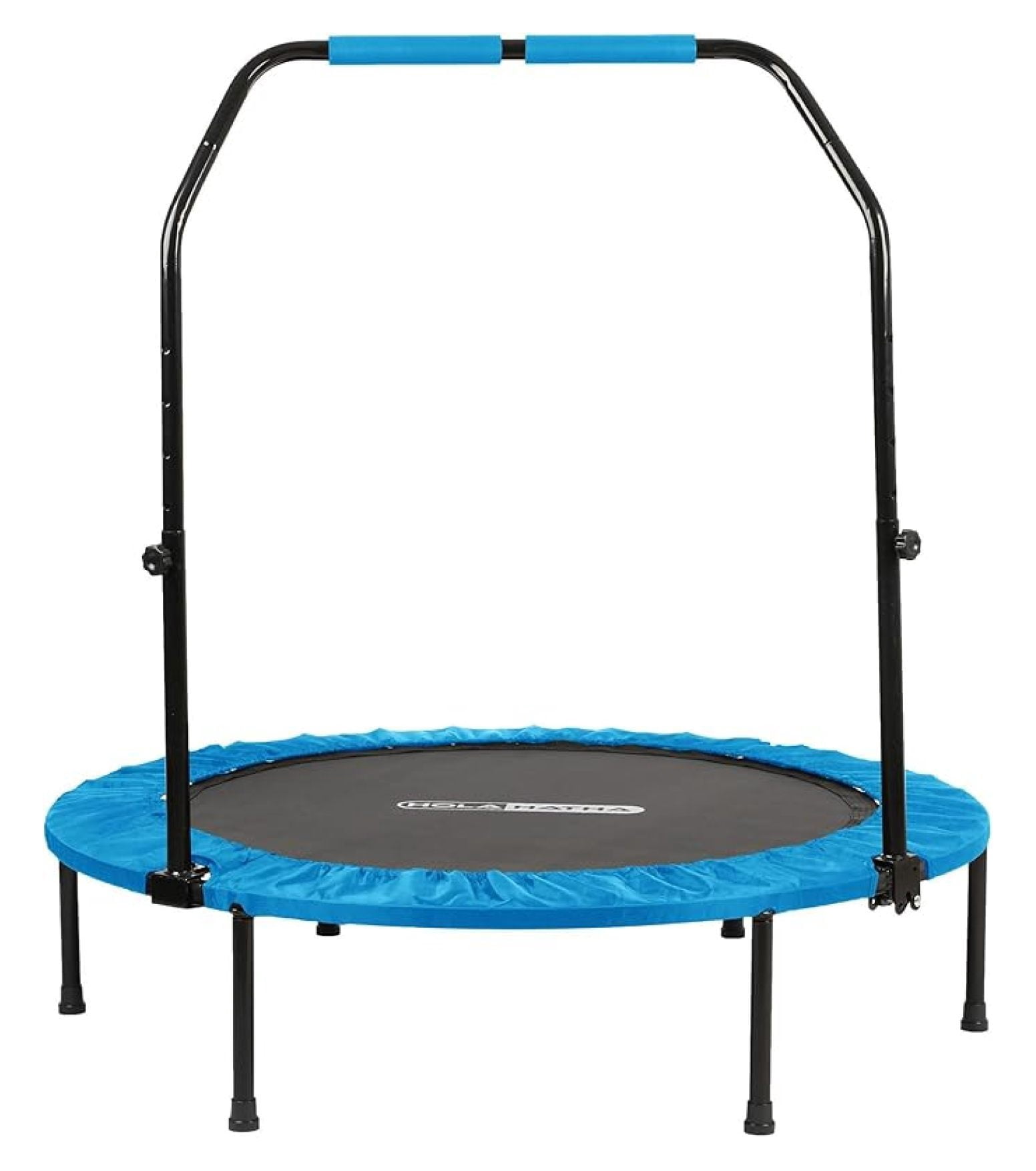 Foldable Mini Trampoline Home Gym Fitness Rebounder with 5 Level Adjustable Handle, Supportive 440 lb Capacity Workout Equipment, 40", Blue