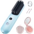 thumbnail image 1 of Foldable Mirror Brush Mini Portable Travel Cordless Negative Ionic Hair Straightener Brush and Curler 2 in 1 - Hot Comb Pink, 1 of 16