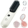 thumbnail image 1 of Foldable Mirror Brush Mini Portable Travel Cordless Negative Ionic Hair Straightener Brush and Curler 2 in 1 - Hot Comb Pink, 1 of 16