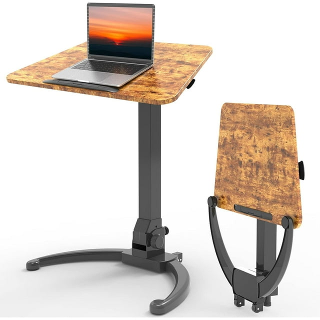 Foldable Mobile Standing Desk, Pneumatic Height Adjustable Sit Stand ...