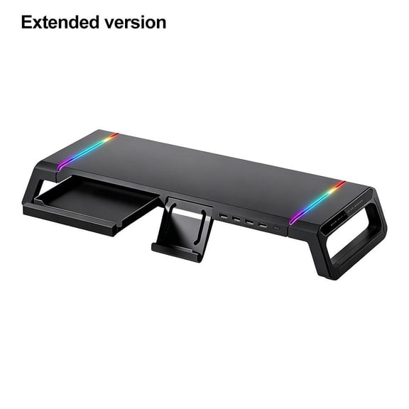 Foldable Monitor Stand ABS Computer Riser USB Ports Office Desktop Shelf Organizer with Storage Drawer & Phone Tablet Holder