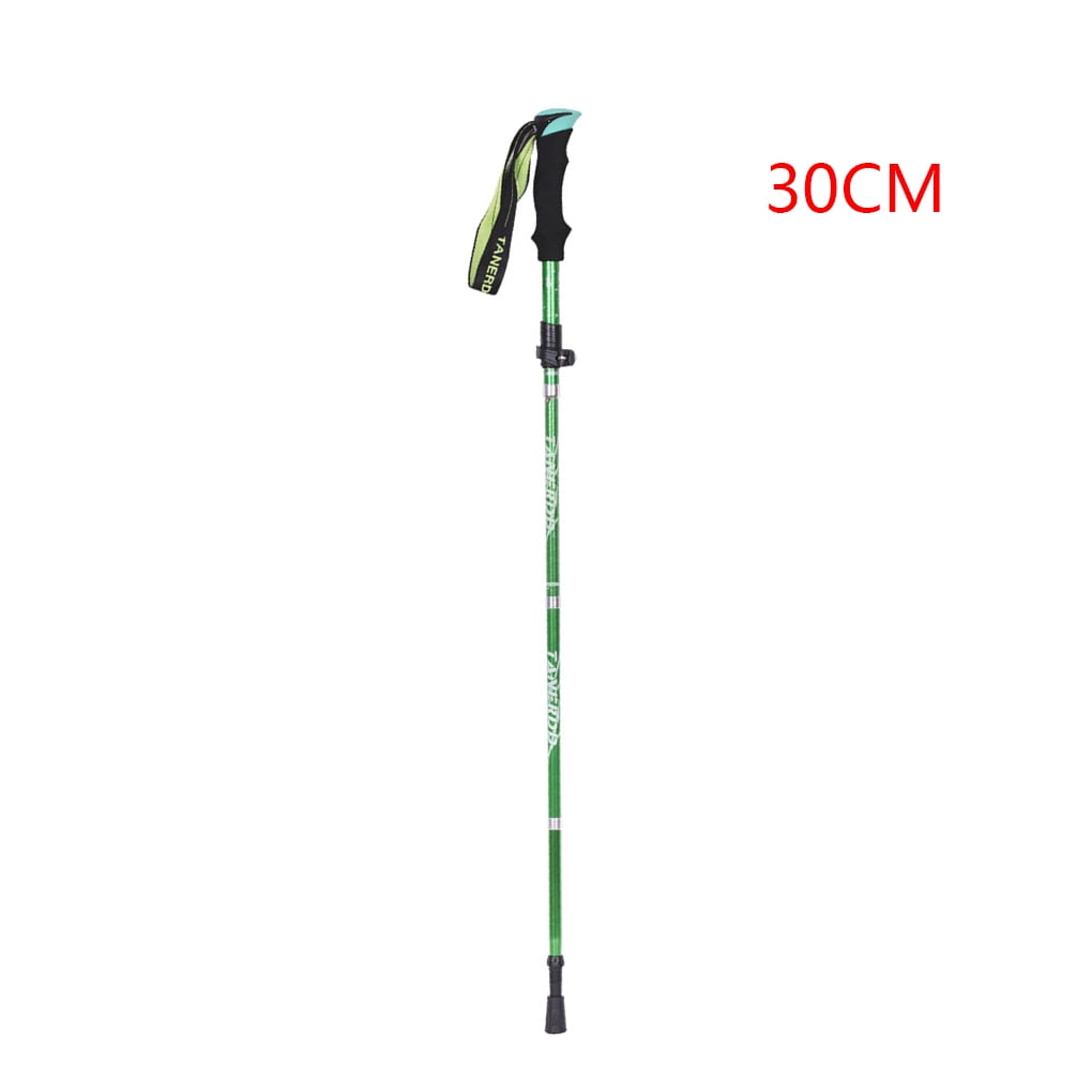 Foldable Mountain Climbing Hiking Cane 5 Sections Outdoor Folding Walking Stick for Elderly, Green, Short