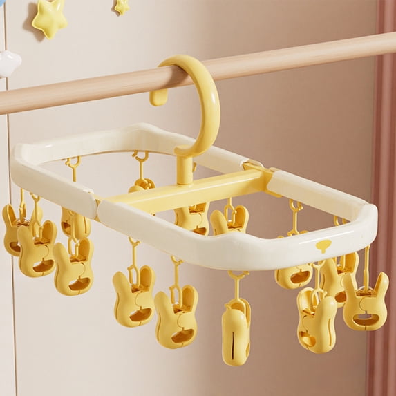 Foldable Multi-Functional Clothes Drying Rack - With Multiple Clips for Hanging Laundry, Collapsible Design for Home & Travel, Durable Rack for Drying Clothes, Socks, Space-Saving, 6.5*5.3in, Yellow