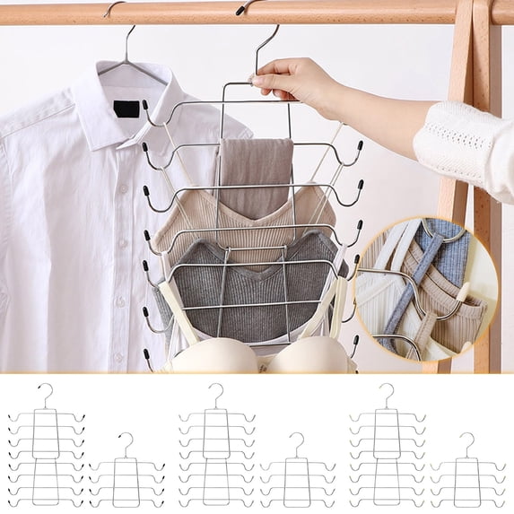 Foldable Multi-Layer Hanger, Space-Saving Closet Organizer for Underwear, Camisoles, Ties and Belts, Sturdy Multi-Function Storage Hanger, Wall Mount Portable Clothes Organizer for Home & Travel Use