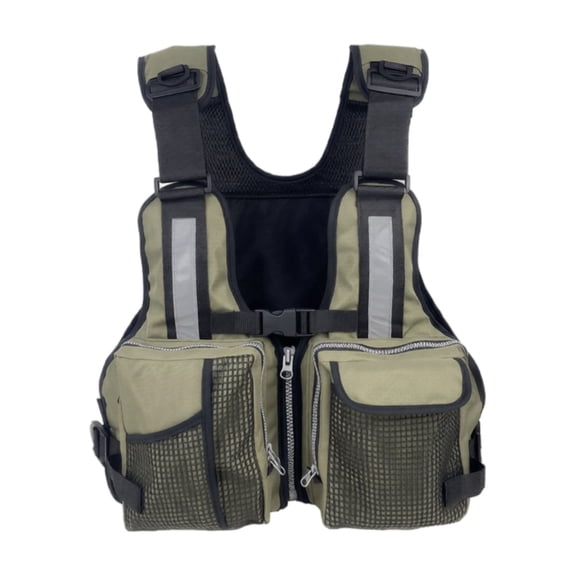Foldable Multi Pocket Life Jacket with Whistle and Reflective Elements for Kayak Paddleboard SUP Fishing and Canoeing Army Green 14"X2"X18"