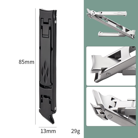 Foldable Nail Clipper, Double Sided Nail Cutter, Precision Stainless Steel Nail Trimmer Tool with Ergonomic Non Slip Handle, Thin Travel Design, Multi Joint Lock Flat Compact Portable
