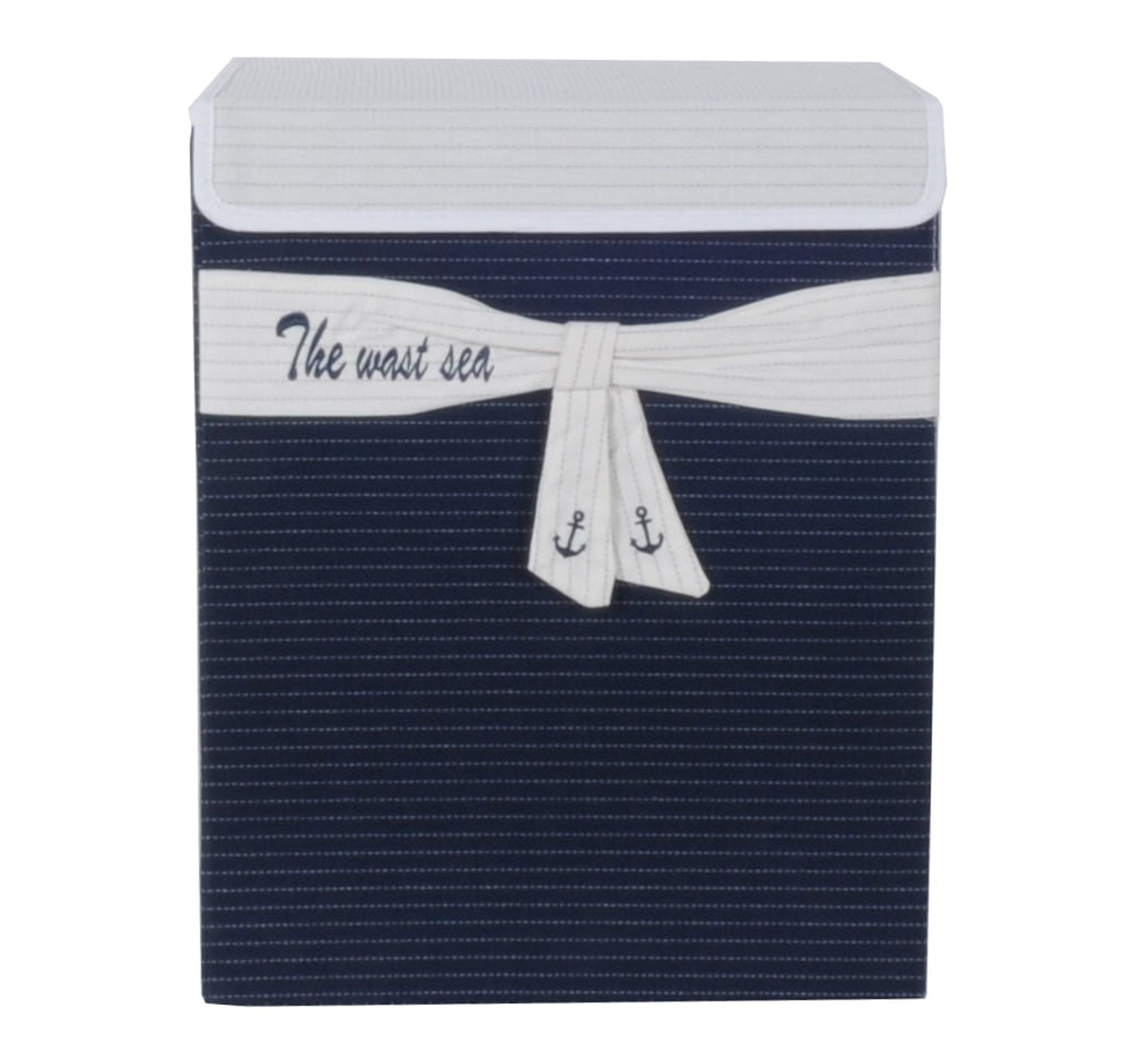 Navy and White Foldable Fabric Storage Basket