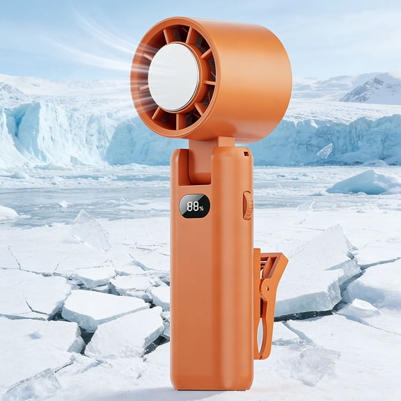 Foldable Neck Fan, with Cooling Plate, Clip-on & Ice Compress, 3-in-1 Portable Fan, for Travel, Orange