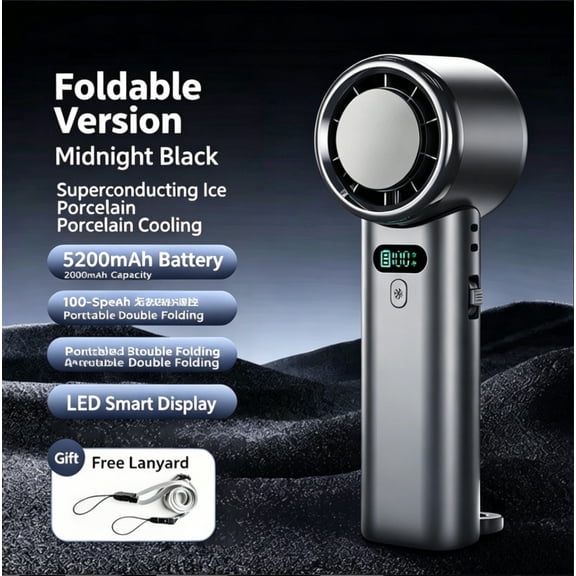 Foldable Neck Hung Portable Mini Fan with Semiconductor Cooling Chip & Stepless Speed Control, USB-C Rechargeable Handheld Personal Cooling Device for Outdoor Commuting and Travel Comfort