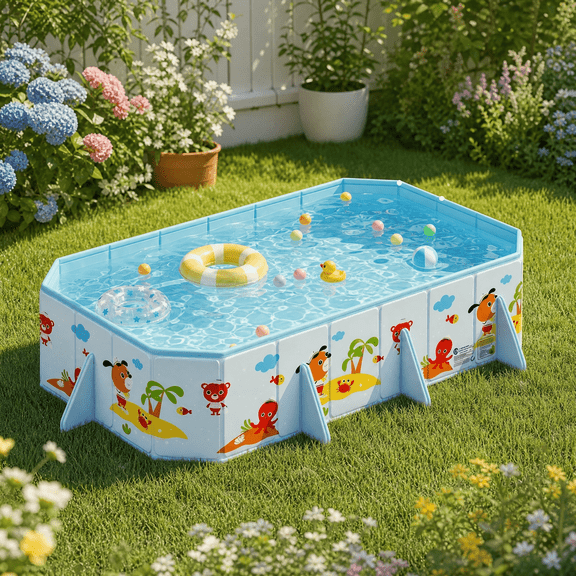 Foldable Non-Inflatable Family Pool, 125x72x21 Inch Easy Setup Swimming Pool for Outdoor Backyard