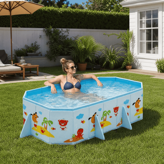 Foldable Non-Inflatable Family Pool, 61x45x18 Inch Easy Setup Swimming Pool for Outdoor Backyard