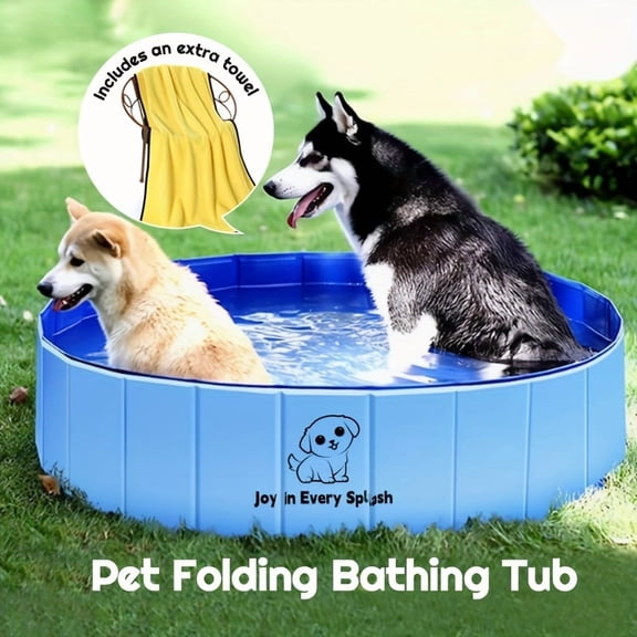 Foldable Non-Slip PVC Pet Pool with Bath Towel