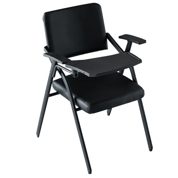 Foldable Office Chair With Attached Desk Ergonomic Leather Stacking Conference Room Folding Chairs Office Guest Reception Meeting Chairs With Soft Seat Cushion For Office School