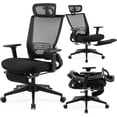 thumbnail image 1 of Foldable Office Chair with Foot Rest, Ergonomic Office Chair with Adjustable Lumbar Support, Headrest, Armrest, Home Office Desk Chairs for Space Saving, Work from Home, Black, 1 of 9