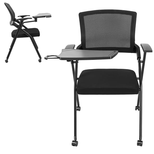 Learn Conference Foldable Office Chairs with Writing Tablet, PU Wheel, Armrest ...