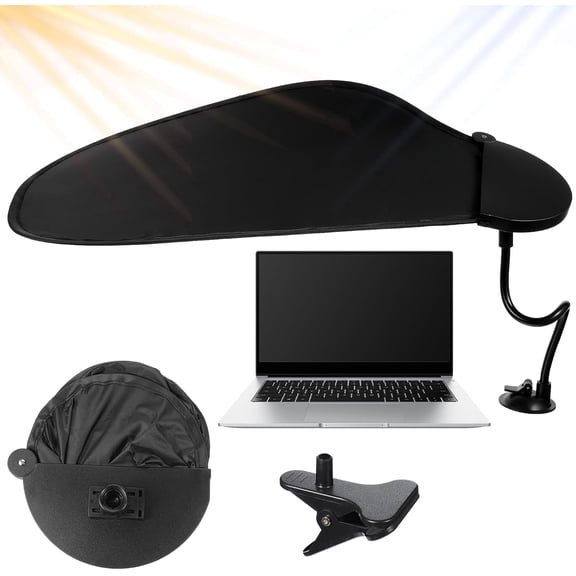 Foldable Office Cubicle Shade, Adjustable Desk Shade for Cubicle to Block Light & Glare and Airflow, Portable Laptop Sun Shade for Working Outdoor, Supports Clip and Suction Cup Mounting, Black