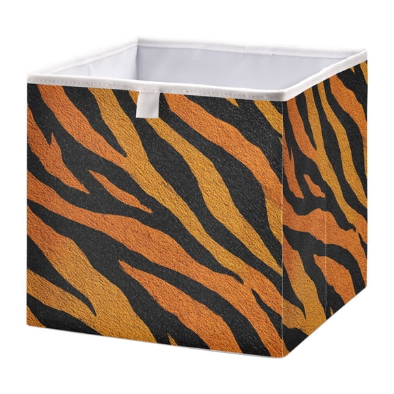 Foldable Open Top Cube Storage Basket Fabric Organizer for Clothes Toys Books 11x11x11 Inch Bright Amber Tiger Stripes