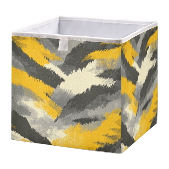 Foldable Open Top Cube Storage Basket Fabric Organizer for Clothes Toys Books 11x11x11 Inch Brushstroke Yellow Grey Camo Print
