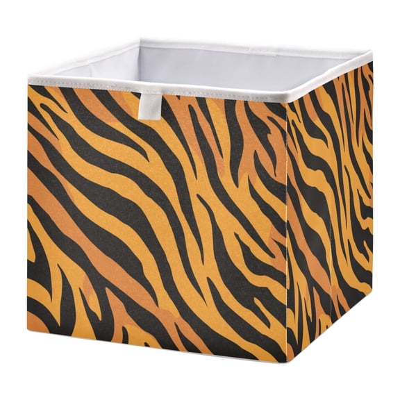 Foldable Open Top Cube Storage Basket Fabric Organizer for Clothes Toys Books 11x11x11 Inch Classic Tiger Stripes