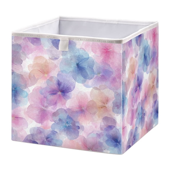 Foldable Open Top Cube Storage Basket Fabric Organizer for Clothes Toys Books 11x11x11 Inch Translucent Bloom Print