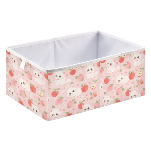Foldable Open Top Cube Storage Basket Fabric Organizer for Clothes Toys Books 15x10x6 Inch Apple Peach Kitten Garden