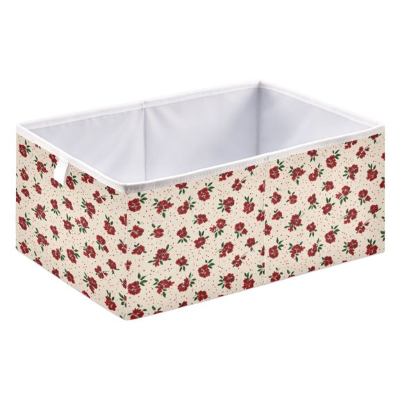 Foldable Open Top Cube Storage Basket Fabric Organizer for Clothes Toys Books 15x10x6 Inch Classic Red Berry Pattern