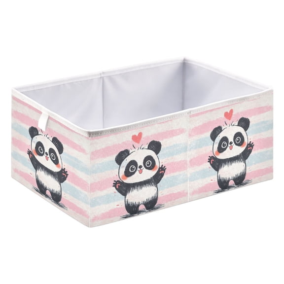 Foldable Open Top Cube Storage Basket Fabric Organizer for Clothes Toys Books 15x10x6 Inch Crayon Panda Illustration