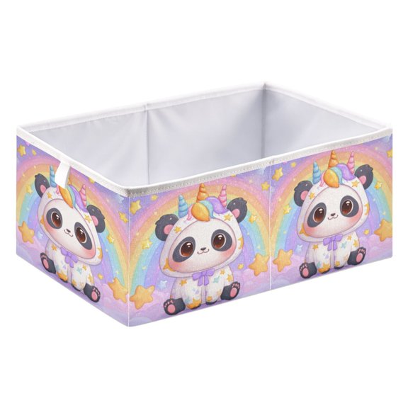 Foldable Open Top Cube Storage Basket Fabric Organizer for Clothes Toys Books 15x10x6 Inch Cute Panda in Unicorn Onesie