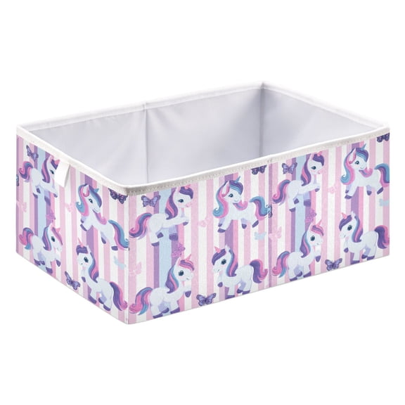 Foldable Open Top Cube Storage Basket Fabric Organizer for Clothes Toys Books 15x10x6 Inch Cute Pastel Unicorn Stripe