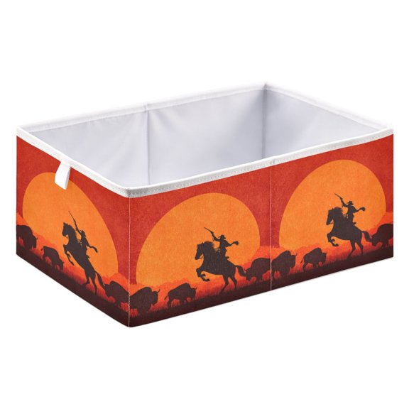 Foldable Open Top Cube Storage Basket Fabric Organizer for Clothes Toys Books 15x10x6 Inch Desert Cowboy Design