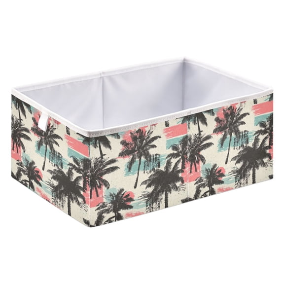 Foldable Open Top Cube Storage Basket Fabric Organizer for Clothes Toys Books 15x10x6 Inch Distressed Palm Pattern