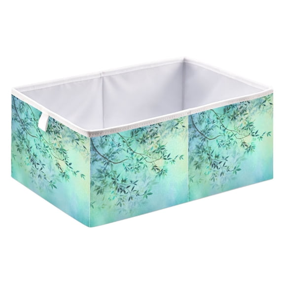 Foldable Open Top Cube Storage Basket Fabric Organizer for Clothes Toys Books 15x10x6 Inch Fresh Teal Foliage
