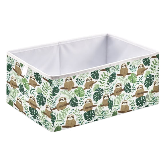 Foldable Open Top Cube Storage Basket Fabric Organizer for Clothes Toys Books 15x10x6 Inch Leafy Sloth Design