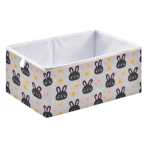 Foldable Open Top Cube Storage Basket Fabric Organizer for Clothes Toys Books 15x10x6 Inch Midnnight Buny Smile
