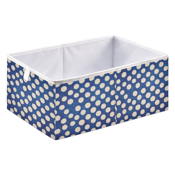 Foldable Open Top Cube Storage Basket Fabric Organizer for Clothes Toys Books 15x10x6 Inch Royal Blue Cream Polka Dot