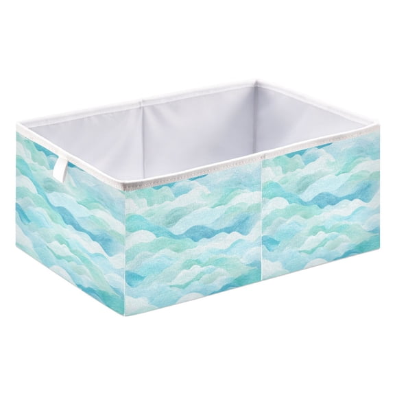 Foldable Open Top Cube Storage Basket Fabric Organizer for Clothes Toys Books 15x10x6 Inch Serene Coastal Wave Print