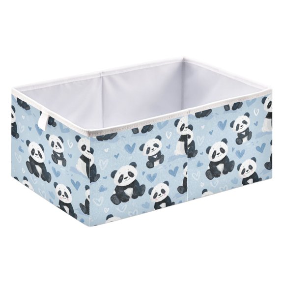 Foldable Open Top Cube Storage Basket Fabric Organizer for Clothes Toys Books 15x10x6 Inch Soft Blue Panda Print